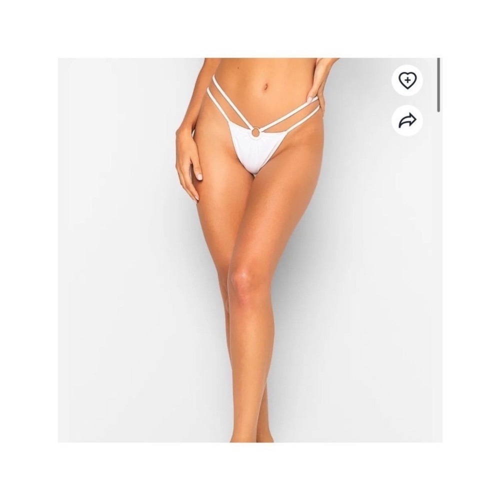Beach‎ Bunny Simone Tango White Strappy Bikini Bottom Ring Detail Large NWOT